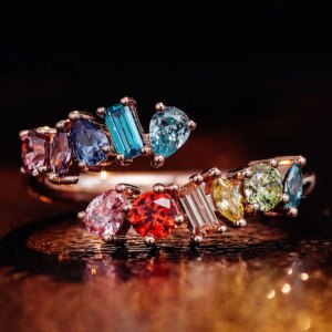 Provence 18K/14K/10K Solid Gold Rainbow Color Lab Grown Gems Gorgeous Ring For Woman Customized Gift