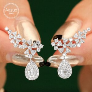 Aazuo Real Jewelry 18K White Gold Real Diamond 0.8ct Luxury Waterdrop Stud Earring Gifted For Women Advanced Wedding Party Au750