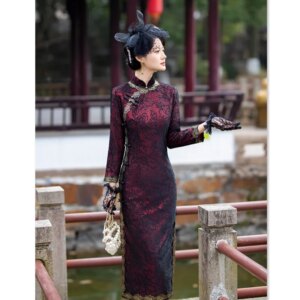 Retro Chinese Style Middle-Aged and Elderly Women plus Size Cheongsam Qi Pao Autumn New Improved Dress