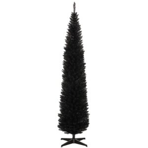 8′ Artificial Pencil Christmas Tree Slim Xmas Tree with 618 Realistic Branch Tips and Plastic Stand Black