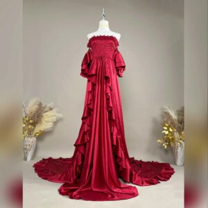 Don&Judy Premium Maternity Photography Clothing Stretch Top Skirt With Ruffles and Extra Long Train Dresses for Pregnant Women