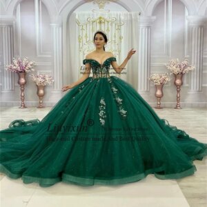 Mexican Green Quinceanera Dress Princess Ball Gown Lace Applique Bead Corset Sweet 16 Customized Birthday Vestidos De XV 15 Anos
