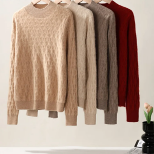 BirdTree, A-level 100%Goat Cashmere Sweaters, Women Mock Neck Jacquard, Soft Elegant Boutique Sweater, Autumn Winter T48092QM