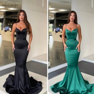 Customized Sleeveless Satin Mermaid Prom Dress Simple Long Spaghetti Straps Elegant Gown For Wedding Party