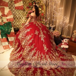 Mexico Red Off The Shoulder Quinceanera Dress 2024 Sparkly Sequined Corset Prom Dress Tiered Ball Gown Sweet 16 15 Customized