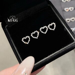 KUGG 100% 18K White Gold Earrings Elegant Heart Shaped Real Natural Diamond Stud Earrings for Women Birthday Gift Fine Jewelry