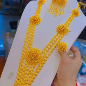 New Dubai 24K Gold Plated Necklace, Earrings, Rings for Women’s Romantic Wedding Parties, Jewelry Set for Mothers YY10554