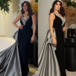 Customized Fashion V-neck A-line Evening Dress Floor Length Satin birthday dress for women luxury 2023