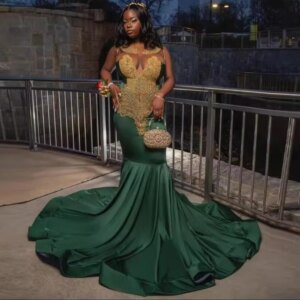 Green Long Mermaid Prom Dresses For Black Girl Sparkly Diamond Crystal Evening Party Gowns customsized Aso Ebi African Clothing