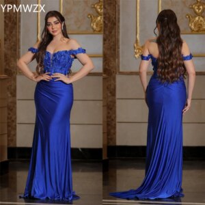 Customized Evening Dress Formal Party Occasion YPMWZX Off-the-shoulder Mermaid Floor Length Skirts Draped Applique 3D Flower Be