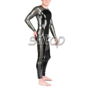 Men’s Suitop two color latex jumpsuit rubber catsuit
