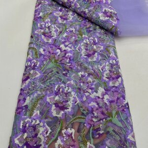 Purple African Sequins Beaded Lace Fabric 2025 High Quality Groom Nigerian Wedding Bridal Embroidery French Tulle Sewing A940-1