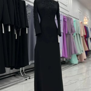 Customized Evening Dresses A-Line Hig Scoop Neckline Floor-Length Beadings Wedding Dress Zipper Up Long Sleeves Formal Occasion