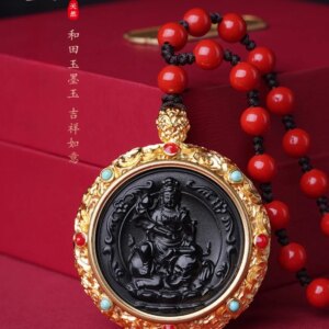 Natural Hetian Jade Ink Jade Natal Buddha Pendant Men’s and Women’s Necklace Twelve Zodiac Good Luck Lucky Pendant