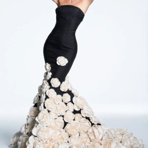 Customized  Jersey Mermaid Strapless Flowers Evening Dress Sleeveless Zipper Back Floor Length Panel Train Exquisite Pr