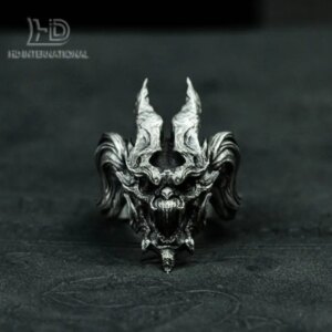 925 sterling silver stone statue ghost head ring, ghost head ring, demon ring, demon jewelry – handmade