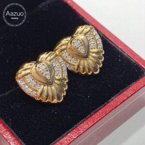 Aazuo Ins Fine Jewelry 100% 18K Yellow Gold Real Diamonds Luxury Heart Shape Stud Earring Gifted For Women Engagement Party