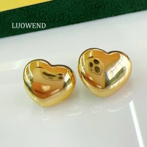 LUOWEND 100% 18K Yellow Gold Earrings Romantic Heart Shape Design Hoop Earrings for Women Wedding Party Fine Jewelry