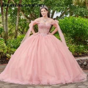 EVLAST Customized Pink Quinceanera Dress Ball Gown Crystal Beaded Applique Mexican Corset Tie Sweet 16 Vestidos De 15 Anos SQ590