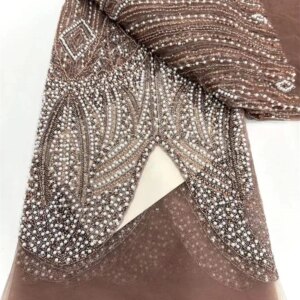 African Lace Fabric Handmade Beads Embroidery French Tulle Lace Fabric For Party Nigerian Luxury Sequines Fabric Wedding