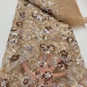 Luxury Beads Sequin Lace African 2025 France High Quality 5 Yards Handmade Sequins Fabric Nigeria For Evening Party Dress