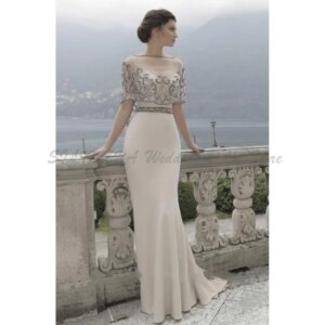 Elegant Evening Dresses Women High Quality Floor Length Mermaid Alliques O Neck Sequins Fit Formal Occasion Banquet Prom Gowns