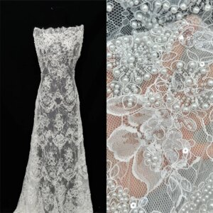 African Beaded Lace Fabric 2025 High Quality Nigerian Sequins White Lace French Tulle Fabric For Wedding Party Dress Sewing