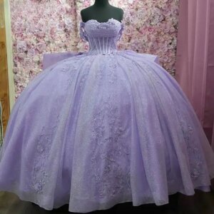 Customized Shiny Lilac Crystal Ruffles Quinceanera Dresses Ball Gown Off The Shoulder Appliques Lace Sweet 15 Años Mexican