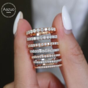 Aazuo Fine jewelry 18Kgold White Gold Diamonddesign Clasic Lines Ring Gift For Women Luxury Engagement Halo anillos mujer
