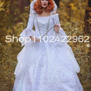 Customsized White Plus Size Gothic Mother’s Dresses with Long Sleeve Cosplay Victorian Fairy Godmother Ruched Prom Occasion Gown