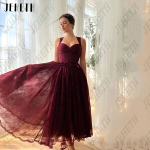 JEHETH Lace A Line Prom Dress Women Beading Spaghetti Straps Sweetheart Vestidos De Gala Sleeveless Ankle Length Evening Gowns