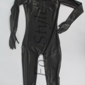 Men’s full comver bodysuit suit latex zentai rubber clothes with back zip ,chest zipper shoulder zip gloves and socks attahced.