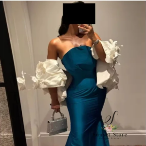 Customized Floor Length Strapless Off the Shoulder Satin Sleeveless Classic Evening Dresses Sweep Train Flowers Elegant Party Go