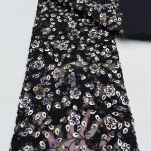 African Lace Fabric, Luxury French Sequins, Mesh Lace Fabric, High-end Handmade Beaded for Wedding, 2025,RF80HN-24