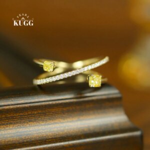 KUGG 100% 18K Yellow Gold Rings Fashion INS Style Real Natural Yellow Diamond Engagement Ring for Women High Wedding Jewelry