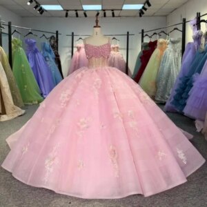 Customized light Pink V-neck suspenders Quinceanera Dress crystal Tull crystal applique vestidos de 15 Quinceanera