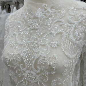 Luxury Sequins Beads Embroidery Lace Fabric Suitable For Private Customized Wedding Dress Lace Fabric Dress Design