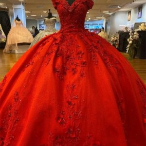 Red Puffy Quinceanera Dresses Ball Gown Off The Shoulder Tulle Appliques Beaded Mexican Sweet 16 Dresses 15 Anos