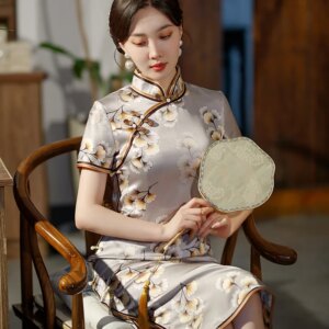 High-End Quality Real Silk Cheongsam Qipao Retro Cheongsam Qipao Dress Women Chinese Dress
