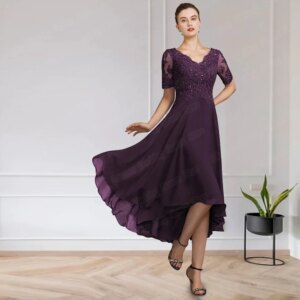 Customized Long Party Dress For Mom Short Sleeve Chiffon Tea Length Formal Mother Of The Bride Gown Wedding Guest 2022 New