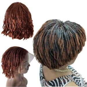 10 inches Indian Virgin Human Hair Red Brown Color Box Braids 180% Density 13×4 Lace Frontal Wigs for Black Woman.