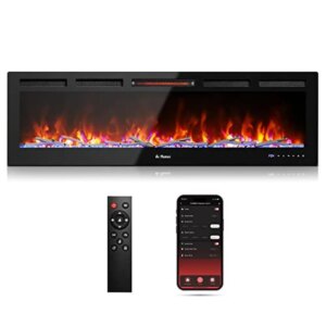 60″ Smart WiFi Infrared Electric Fireplace with Sound Crackling and Realistic Flame 1500W Quartz Heater Recessed/Wall Mounted