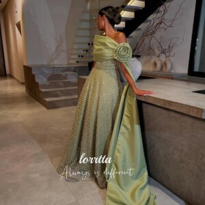 Lorrtta Flower Decoration Shiny Fabric Evening Dress Wedding Robes De Cocktail Dresses Elegant Gowns Robe Party Prom Customized