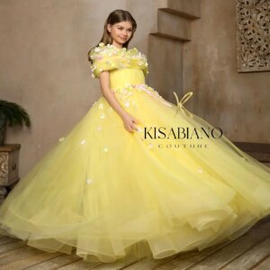 Yellow Floral Flower Girls Dresses for Wedding Ball Gown Appliqued Kids Baby Pageant Princess Birthday Gowns Party Dress
