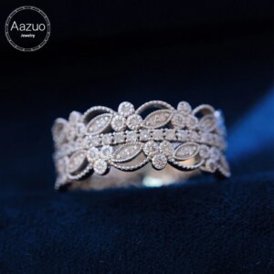 Aazuo Luxuryjewelry 18Kgold White Gold Natrual Diamond 0.85ct lace line Ring Gift For Women Luxury Engagement Halo anillos mujer