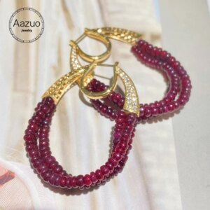 Aazuo Fashion 18K Yellow Gold Natrual Ruby White Real Diamonds Tassels Earring For Woman Upscale Trendy Wedding Engagement Au750