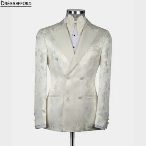 White Jacquard Formal Wedding Suits Men’s Business Suit 2 Pieces (Jacket+Pants) Man Tuxedo Groom Wear