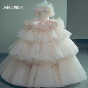 New Arrival Pink Ball Gown Quinceanera Dresses Lace Off Shoulder Sweet 16 Dress Tiered vestido 15 años quinceañera SFY55