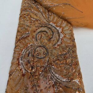 Latest African Sequins Lace Fabric 2025 High Quality Lace Embroidery Beaded Mesh Fabric 5 Yards For Women Wedding Party Dress