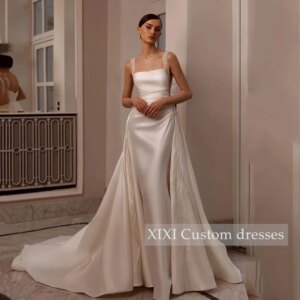 XIXI Customized Evening Dresses Elegant Spaghetti Straps Sequin Bead Mermaid Stain Wedding Dress Gorgeous Backless Floor Length